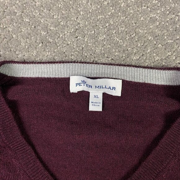 Peter Millar Crown Soft Sweater Men's XL Merino Wool Silk Burgundy V Neck Knit - Picture 3 of 10